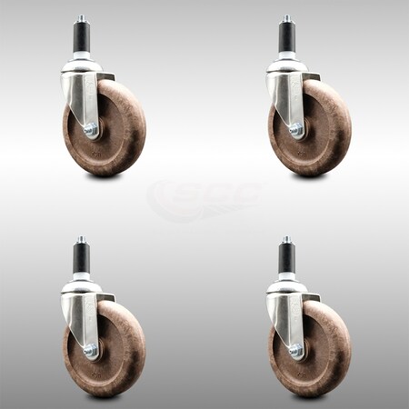 Service Caster 5 Inch 316SS High Temp Glass Filled Nylon 1-3/8 Inch Expanding Stem Caster Set SCC-SS316EX20S514-GFNSHT-138-4